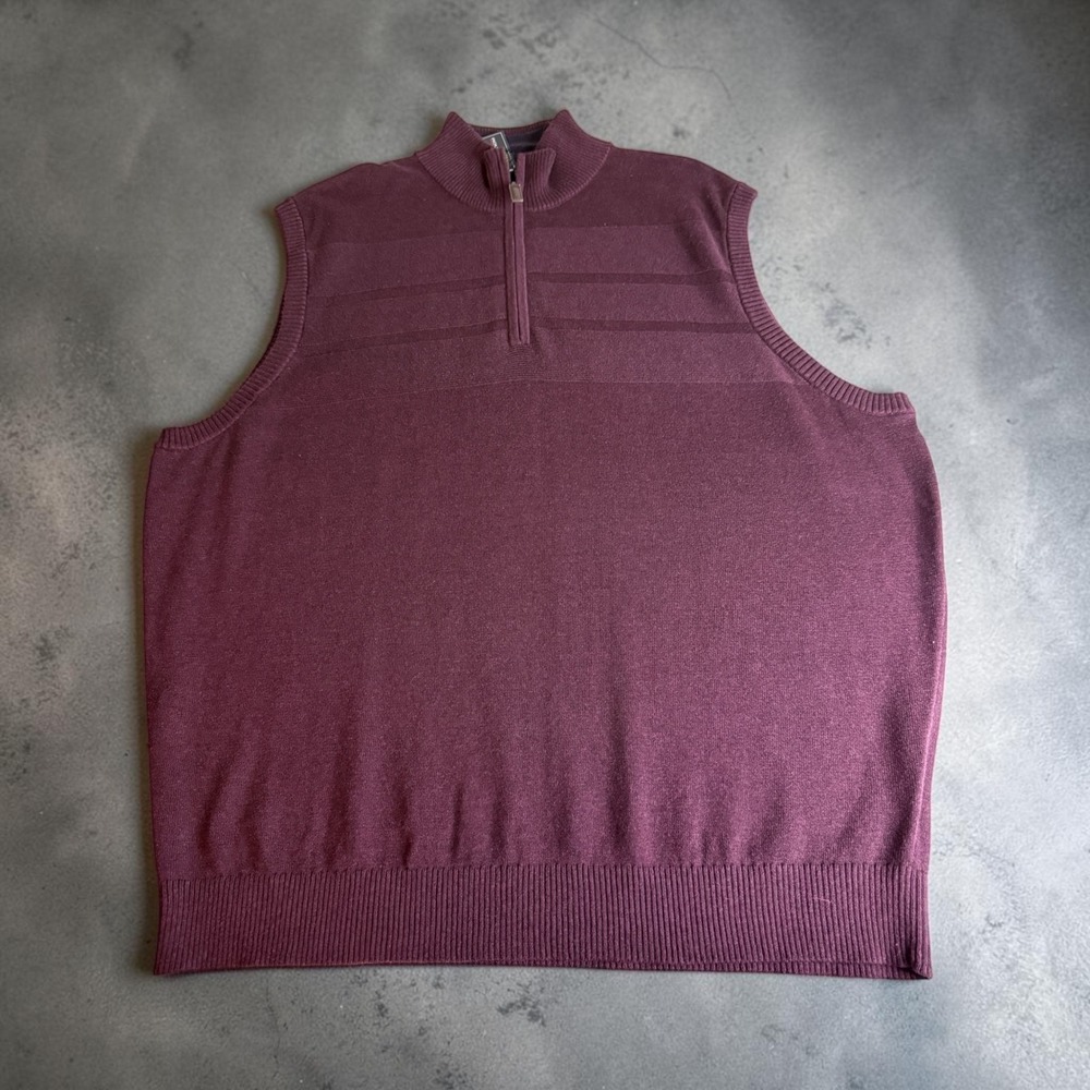 Roundtree &‎ Yorke Mens XL Burgundy Cotton Quarter Zip Sweater Vest NWT
